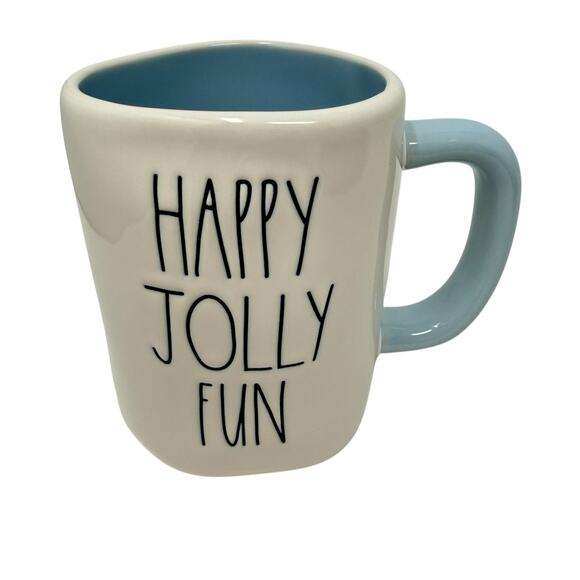 Rae Dunn HAPPY JOLLY FUN Snowman Mug Holiday Cozy Christmas Decor Collectible - Picture 2 of 9